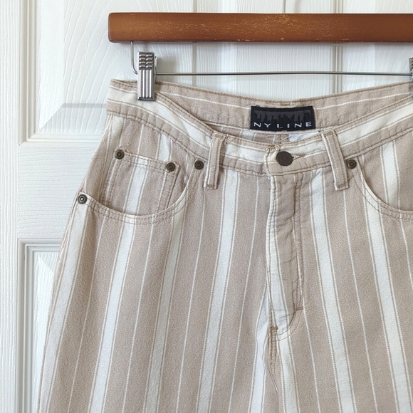 NY Line 90's Vintage Classic Striped High Waisted Tapered Leg Pants Tan White 28 - Picture 12 of 15